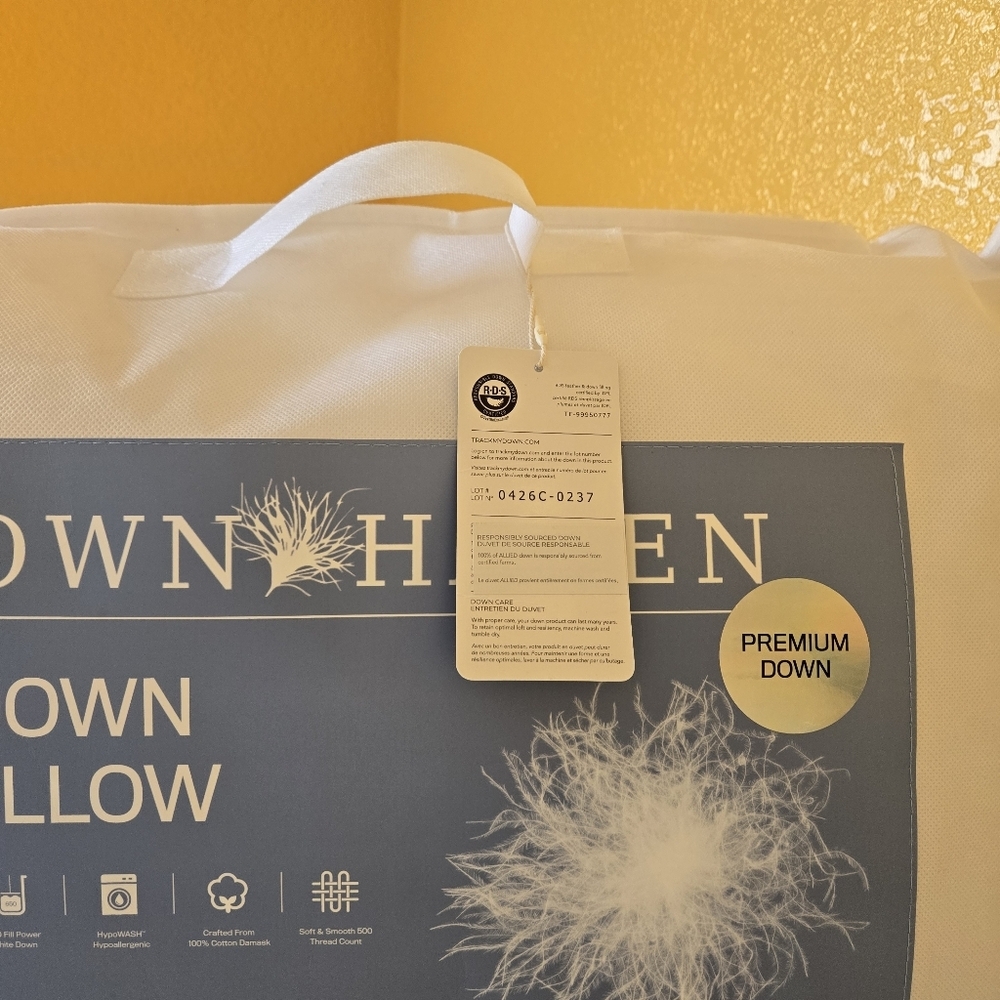 DownHaven Luxury White Down Filled Pillow Washable Standard/Queen 20 x 28 Inch - Picture 6 of 12